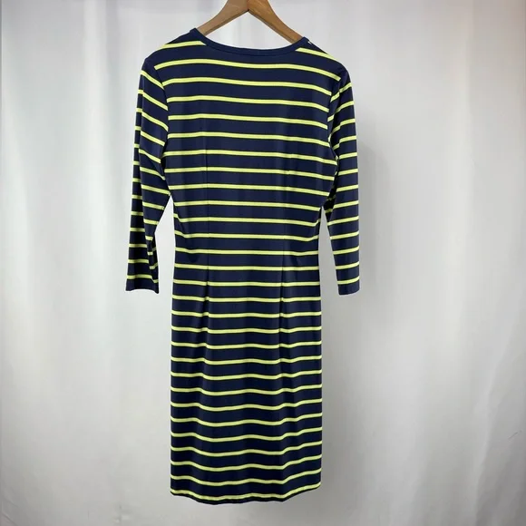 NWT J. McLaughlin Lynn Stripe 3/4 Sleeve Henley Shirt Dress in Navy Yellow Small